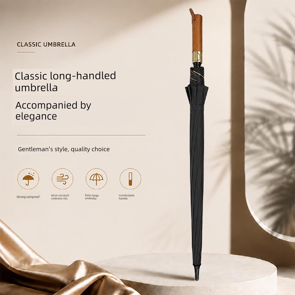 Ten-Bone Solid Wood Handle Automatic Umbrella with Colorful Coating, Sun Protection, Uv Protection, Reinforced, Storm-Resistant, Suitable for Both