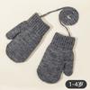 Korean Kids Winter Mittens with Neck, Candy Color Knitted Warm Mittens for Boys Girls Baby Toddlers 1-4 Years, Gray