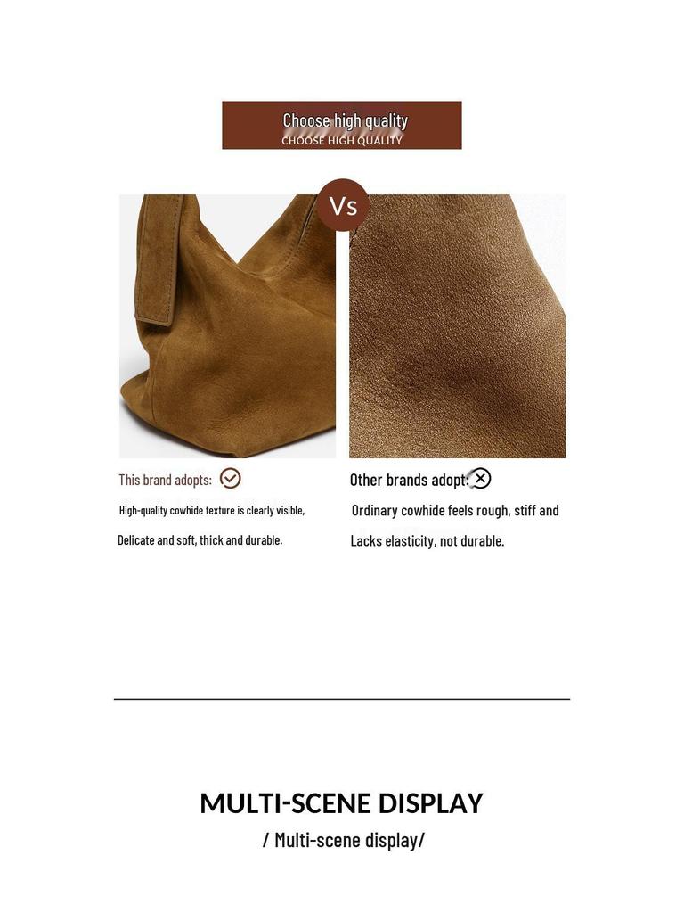 High-End Frosted Genuine Leather Cowhide Shoulder Bag - Women's Luxury Crossbody Tote Handbag
