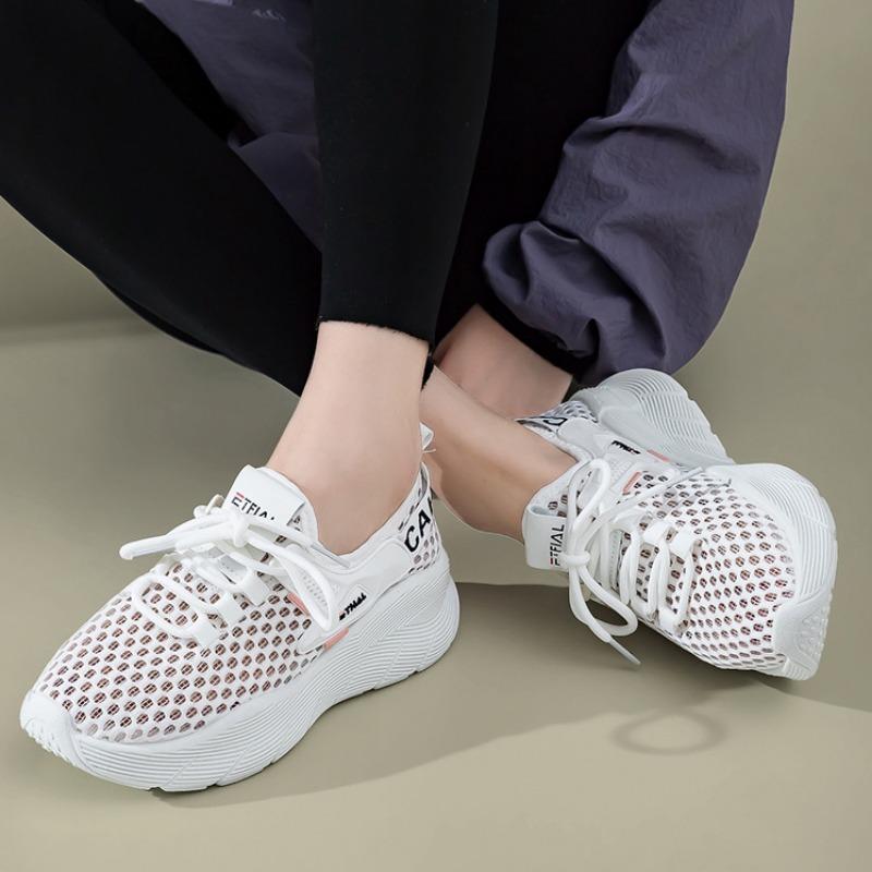 Women's Mesh Hole Shoes Breathable Thick Sole Versatile Sports Shoes Student Casual Running Shoes