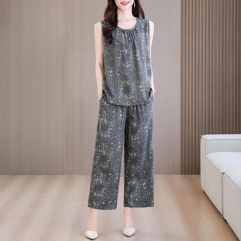 Summer Two Piece Set for Women Clothes Sleeveless Plus Size Elegant Casual Pants Sets