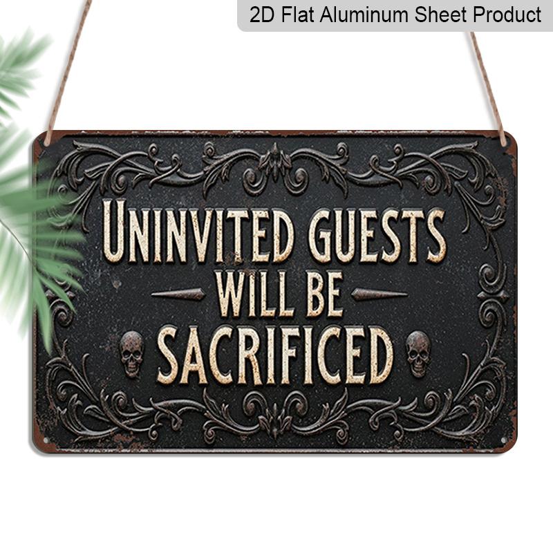 

2D Flat 1pc ( 8x12 ), Uninvited Guests Will Be Sacrificed Gothic Aluminium Warning Sign | Vintage Metal Plaque with Skulls | Halloween Decor 20*30cm