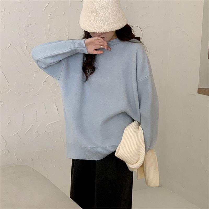 Premium Temperament Pullover Round Neck Soft Waxy Sweater Women's Autumn and Winter New Simple and Versatile Loose Knitted Top