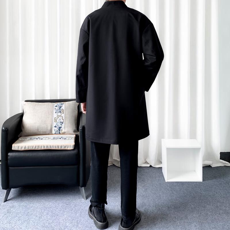 ROMON Men's Mid-Length Stand Collar Trench Coat
