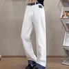New White Micro-pull Jeans Men's Ing American High Street Extended Loose Straight Horn Thin Pants