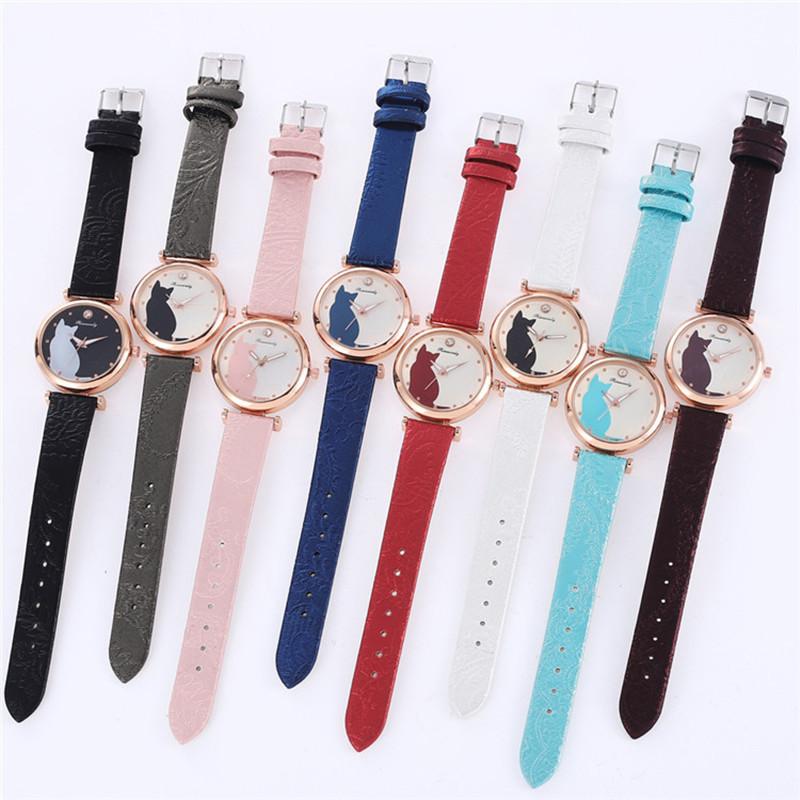 Cute Cat Pattern Quartz Watch Kids Students Wristwatch