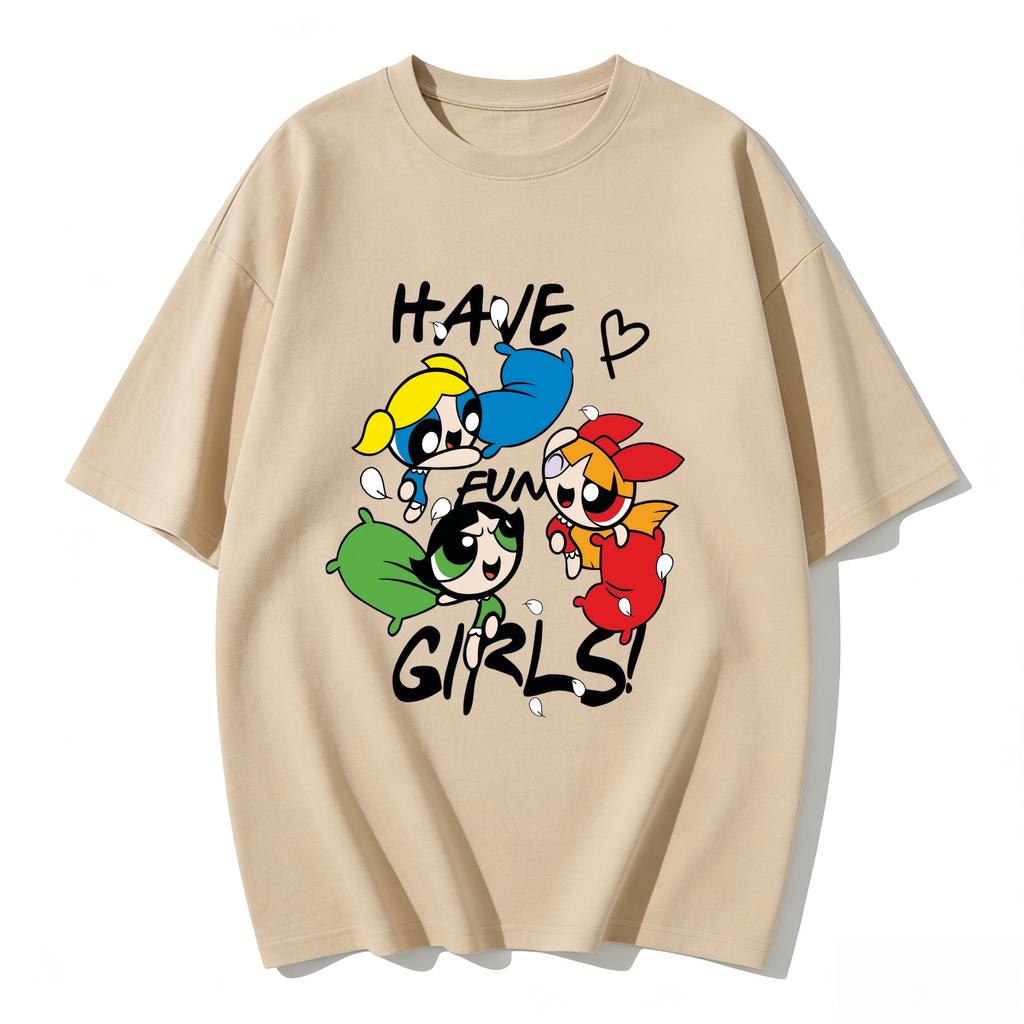 2026 Sommer Niedliche Powerpuff Girls Familien-Matching T-Shirts Cartoon-Druck Baumwoll-T-Shirts Lässige Kurzarm-Oberteile für Kinder und Erwachsene