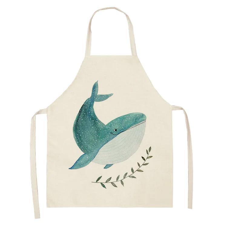 Ocean Animal Whale Jellyfish Pattern Cleaning Aprons Home Cooking Apron Cooking Linen Bibs Waist Baking Kitchen Aprons Delantal