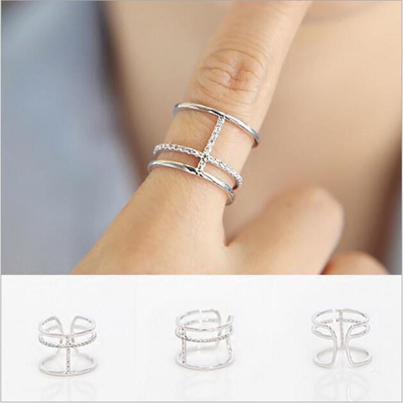 Modish Fashionable Temperament Micro Inlaid High Quality Sterling Silver Color Jewelry Multi Layer Cross Opening Personality Rings R248Fashion