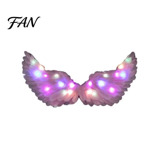 Unisex Feathered Costume Wings LED Light Up Angel Feather for Kids, Cosplay Theatre Glowing Fairy Wings, Halloween Party Performance Props Holiday