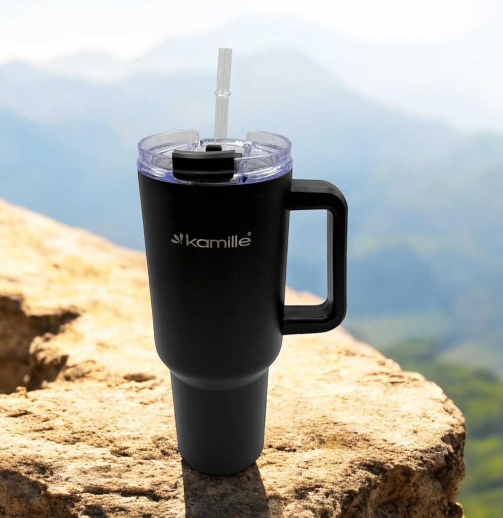 STEEL THERMAL MUG 1200ml WITH HANDLE AND STRAW KM-2172