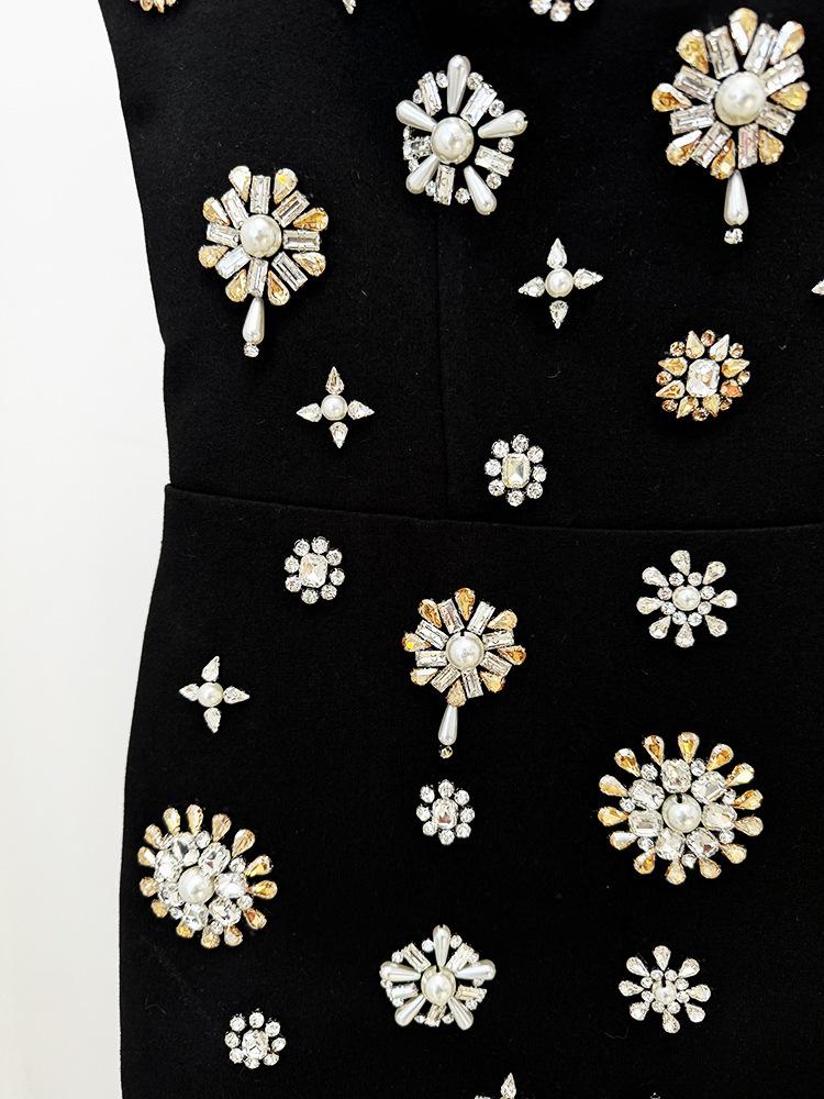 Elegant Rhinestone Beaded Ball Gown with Elastic Tank Skirt