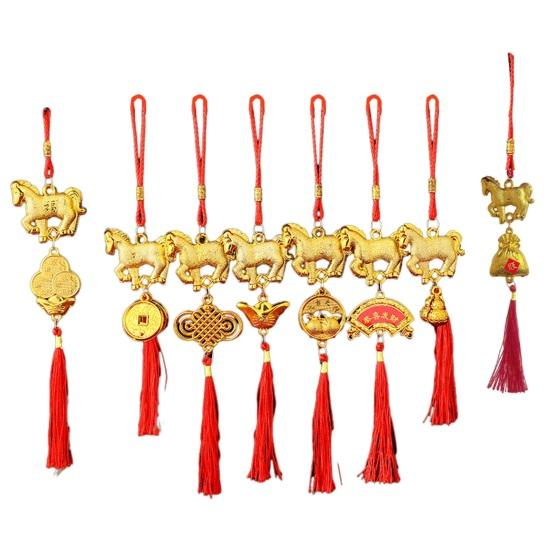 Chinese New Year Decorations 2026 Year of Horse Lucky Feng Shui Charm Zodiac Horse Hanging Tassel Pendant for Fortune Wealth Success Home Car Bonsai