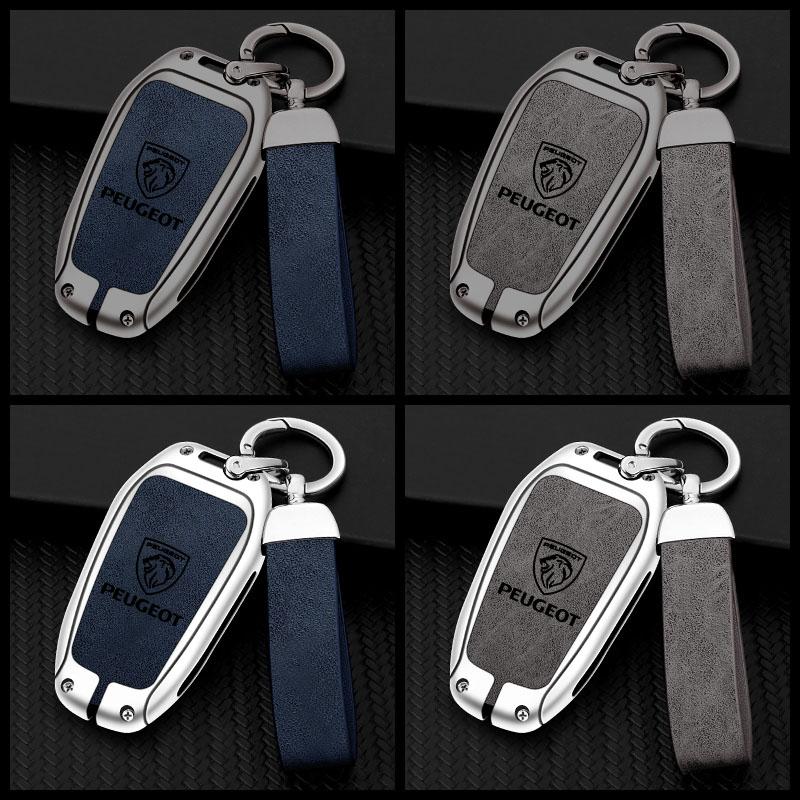 2026 Hot Car Sticker Leather Zine Alloy Car Smart Key Case Shell Cover Protector Fob For Peugeot 308 408 508 2008 3008 4008 5008