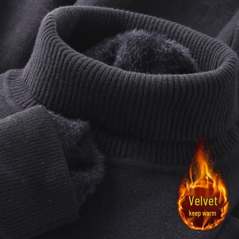 Men's Fleece-Lined High-Neck Knit Sweater: Thick Casual Autumn/Winter Pullover 2025