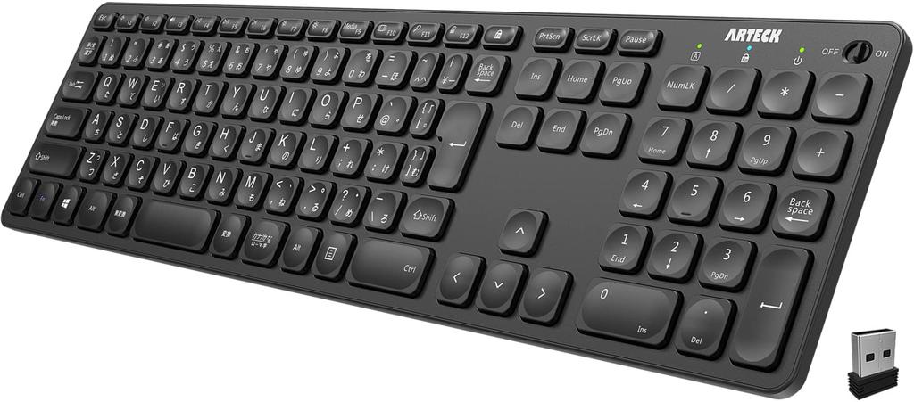 Arteck 2.4G Wireless Keyboard, Lightweight, Full-Size with Numeric Keypad, Media Functions, and Hotkeys, Compatible with Computers, Desktops, PCs,