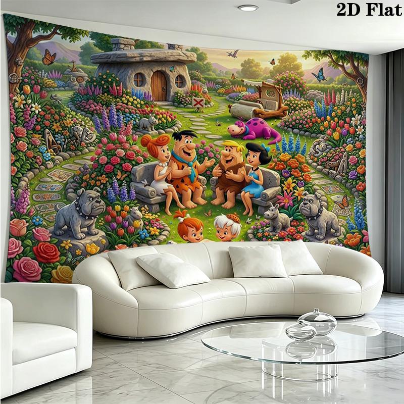 The Flintstones Cartoon Wall Tapestry Aesthetic Wall Hanging Printed Fabric Blanket Decorative Tapestries for Bedroom Living Room Home Decor