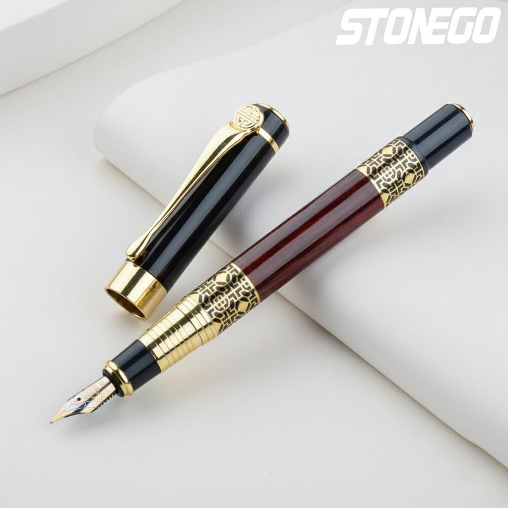 Classical Wood Grain Fountain Pen Roller Ball High Grade Business Metal Signature Pen 0.5mm Fine Tip Office School Writing Gift