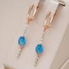 Blue Zircon Long Tassel Dangle Earrings Gold Color Women Personality Jewelry