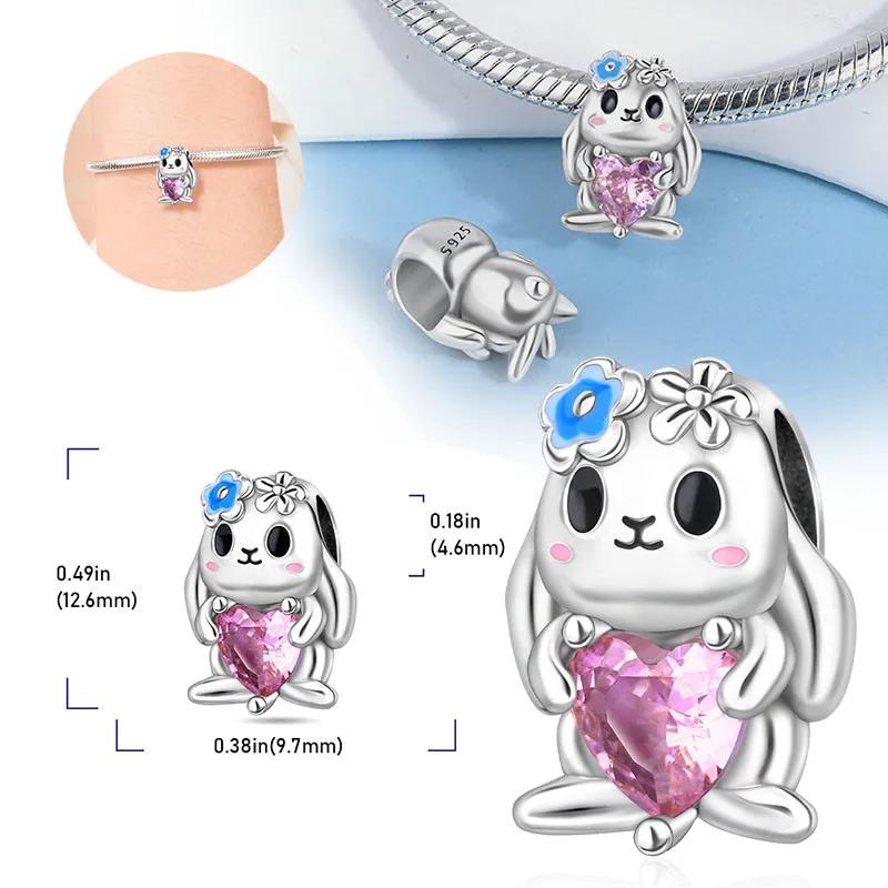 Copper Pink Heart Cute Animals Bear Rabbitcharms Beads Fit Colour Original Bracelet Jewelry For Women Diy