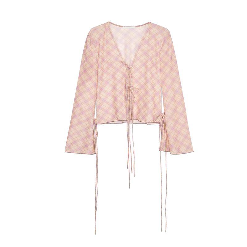 

Летняя новинка Принтованная рубашка из шелковой сетки с рукавами-колокольчиками 5039348 Платье-миди полудлины с высокой талией 5039349 Top L