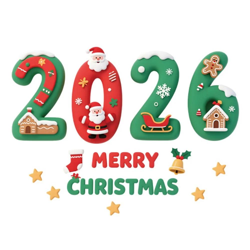 

Multicolor 2026 3D Number Stickers Xmas Tree Bell Cartoon Santa Window Stickers DIY Accessories Glass Sticker