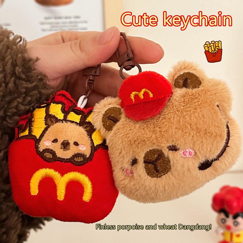 Creative Hamburger Fried Chicken Capybara Keychain Cute Cartoon Food Keyring Lovely Plush Keychains Bag Pendant Couple Gifts