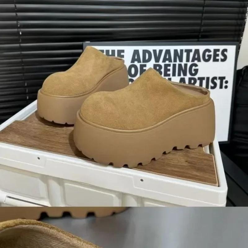 Slippers Female Shoes On Sale Winter Retro Round Toe Women's Thick Sole Slippers Warm Ladies Outer Wear Slippers