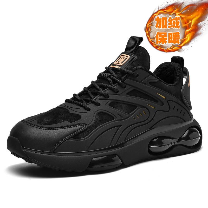 

Men s shoes two cotton warm sports leisure air cushion shock absorption popcorn sports student black 45
