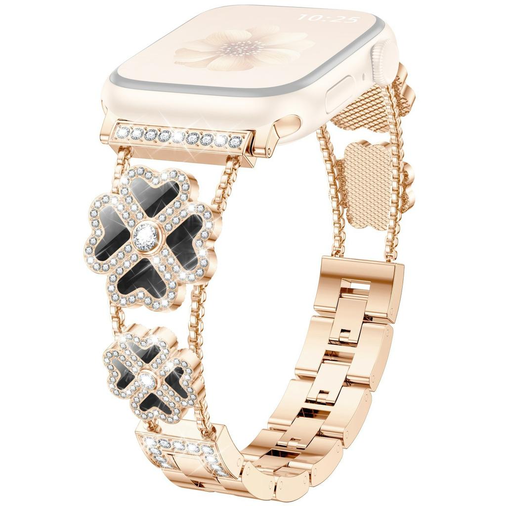 Metal Strap for Apple Watch Series 10 Ultra 9 8 7 SE 6 5 4 3 2 1 46mm 49mm 45mm 44mm 42mm Heart Clover Decor Watch Band