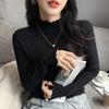 Fresh and Fashionable Semi-turtleneck Fungus Edge Long-sleeved Knitted Sweater Women's Spring Age-reducing Thin Bottoming Top