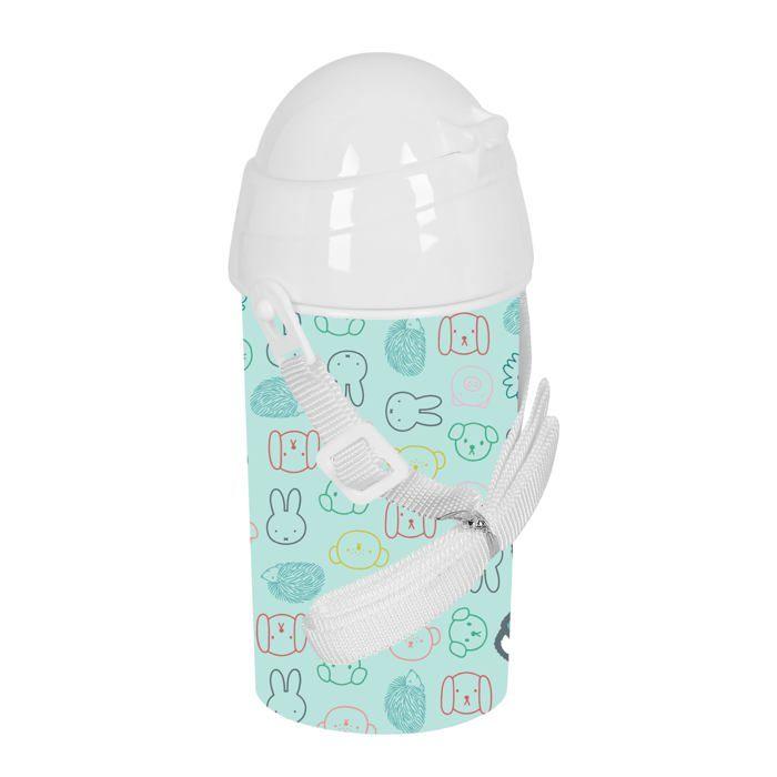 Bouteille à ouverture automatique - safta - 500 ml - Paille intégrée - Bleu pastel - Sans BPA - Sangle à bandoulière