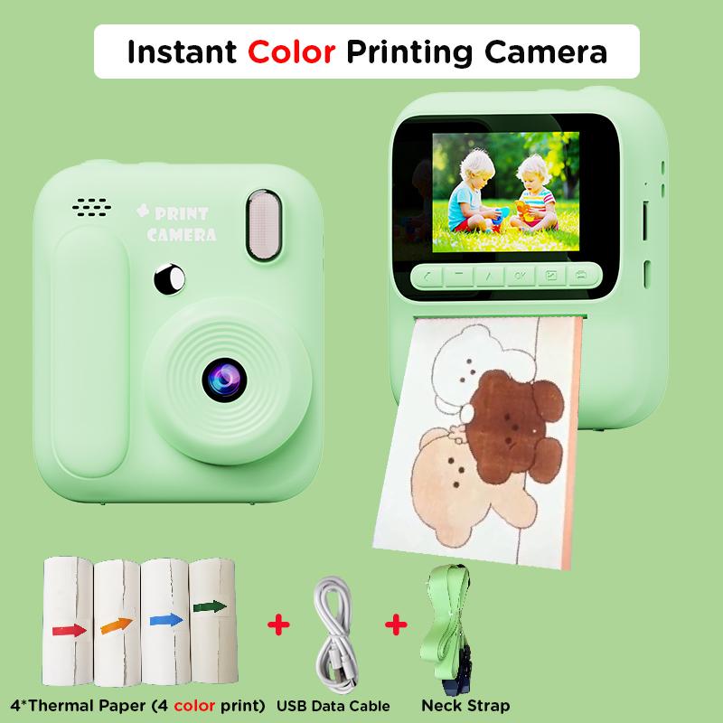 Kids Instant Color Printing Camera 1080P Colorful Po Thermal Print Toys Camera Video Games Music Children Boys Girls Gifts