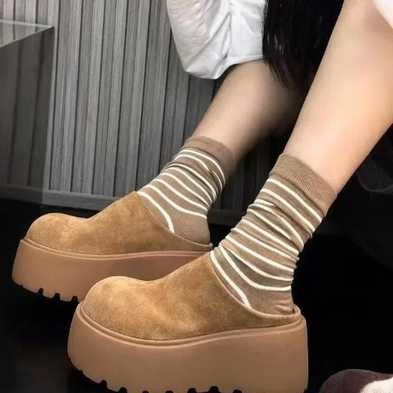 Slippers Female Shoes On Sale Winter Retro Round Toe Women's Thick Sole Slippers Warm Ladies Outer Wear Slippers