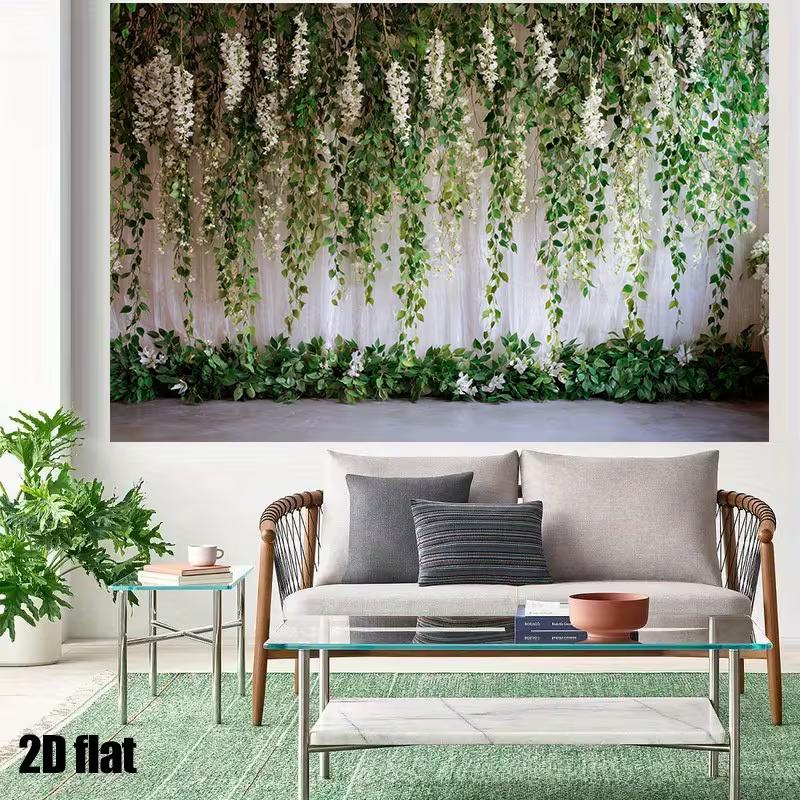 2D Floral Wisteria Wall Backdrop with Green Leaves Party Photography Background Cloth