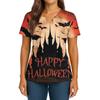 Women's Halloween Printed V-Neck Double Pocket Short Sleeves Hem Slit Uniform Caregiver Top