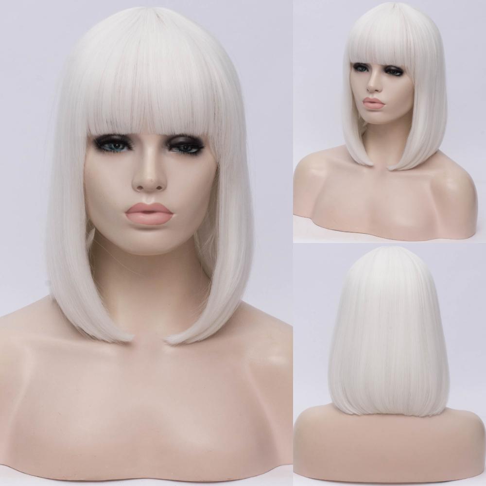 MSIWIGS Two Tones Bobo Cosplay Wigs Women Pink Blue Mixed Straight Wig with Bangs Short Synthetic Hair