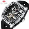 Orologio Mini Focus, Orologio da Uomo a Forma di Botte di Vino Cassa in Acciaio Completamente Scheletrato Automatico Meccanico Orologio da Uomo 0603G