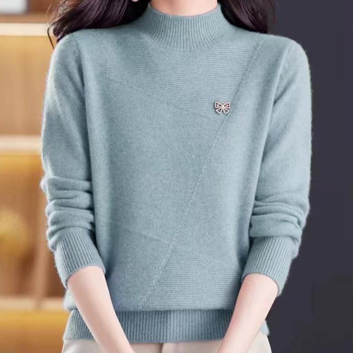 Sweater Women Casual Half Turtleneck Pullover for Women Paired with Loose Knitted Sweater for Warmth In Spring Autumn and Winter