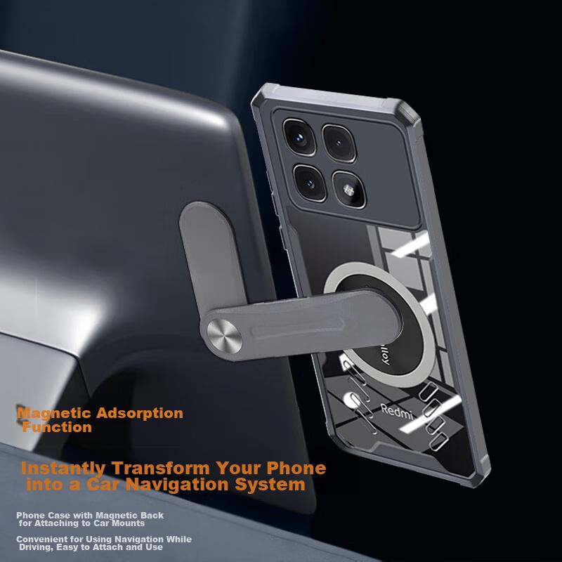 Heat Dissipation Phone Case for Xiaomi Redmi K70 Pro, Full Lens Protection, Shockproof, Corners, Transparent, Metal Magnetic Cooling Fans, Black