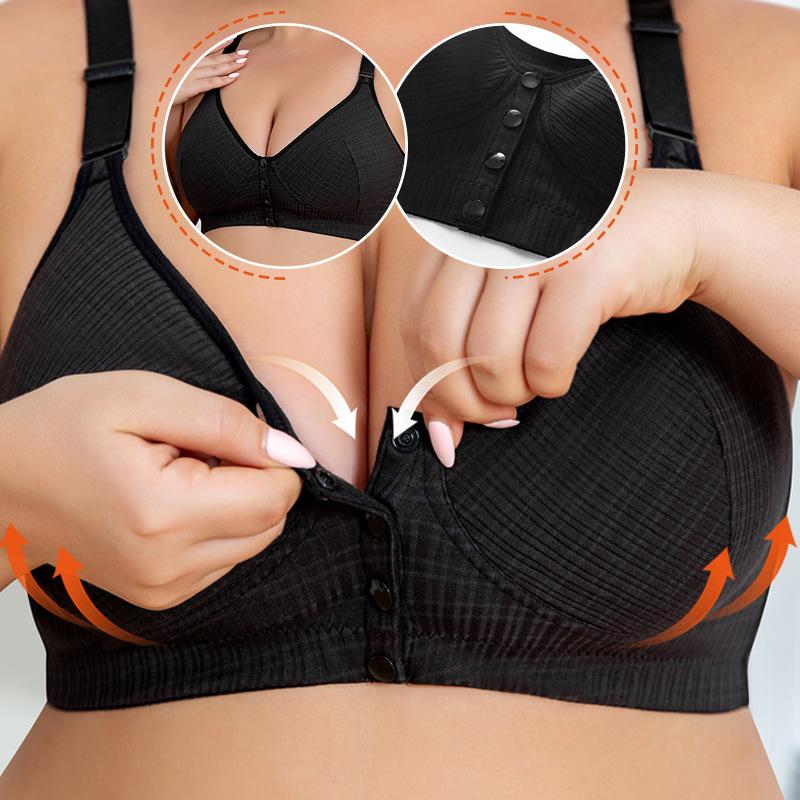 European and American Size Wire-free Front-clasp Bra with Adjustable Shoulder Straps and Threaded Oversized Underwear