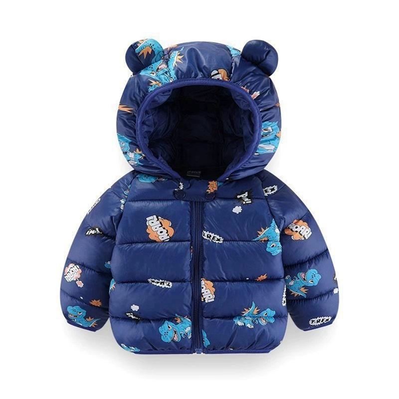 1-8 Years Kids Girls Winter Warm Hooded Coat Printed Zipper Jacket