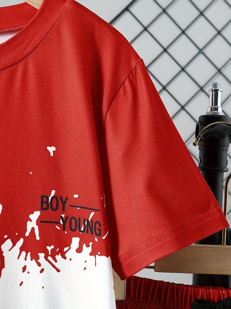 Boy's 2pcs, T-shirt & Shorts Set, Color Block Short Sleeve Top, Casual Outfits, Kids Clothes For Summer