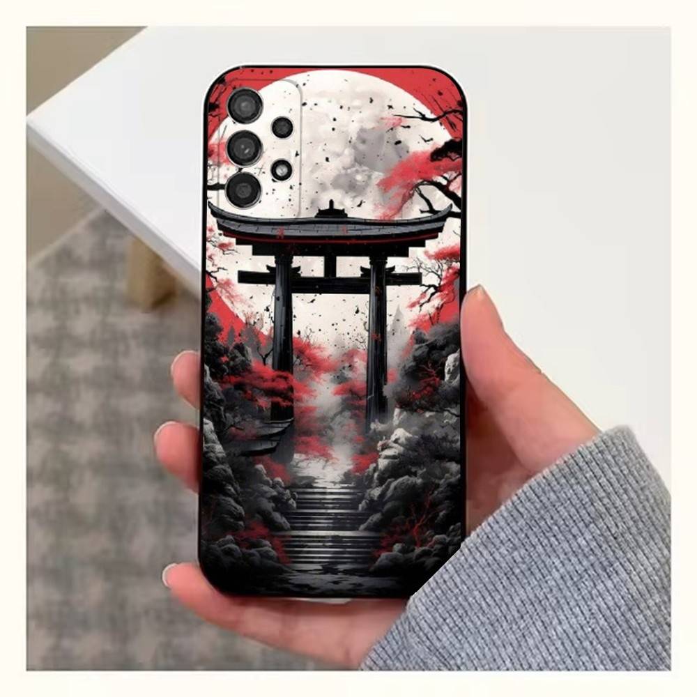 Konststil Japanskt Telefonfodral För Samsung S22,S21,S20,S10,S9,S25,S24,S23,Ultra,FE,Plus,Lite,Mjuk Silikon Svart