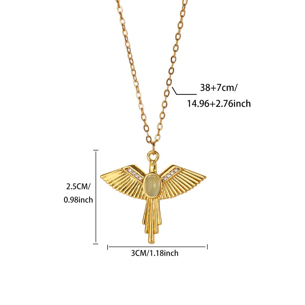 Designed Green Stone Eagle Stainless Steel Necklaces for Women 18K Gold-plated Necklace New Wedding Jewelry Vacation Accessories