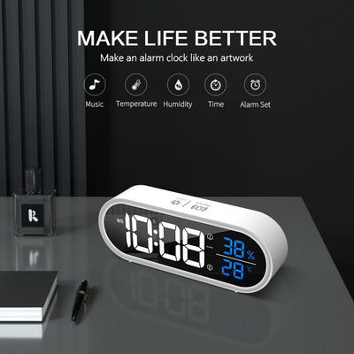 Led Digital Alarm Clock Rechargeable Adjustable Volume Brightness Luminous Table Clock Temperature Humidity Meter