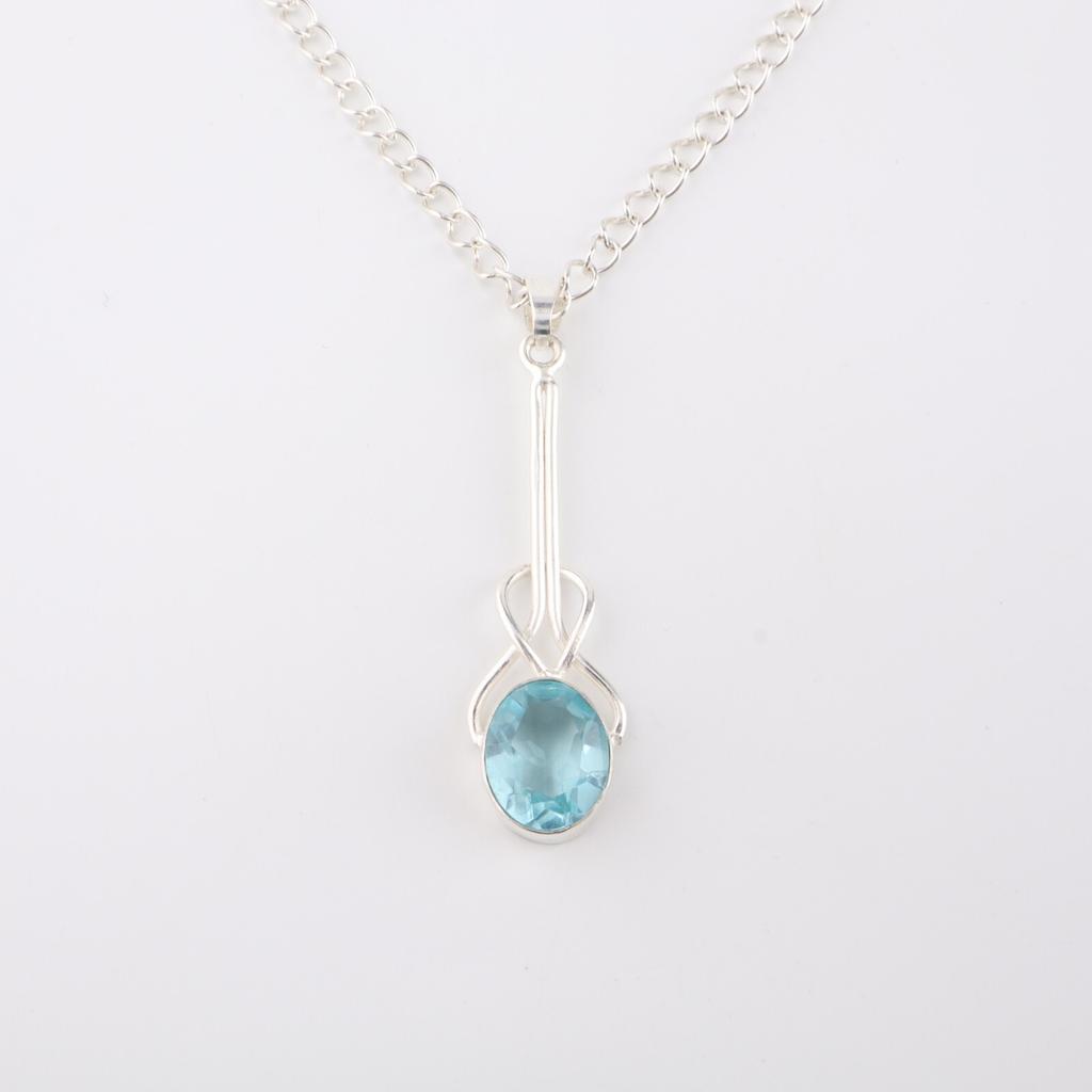 Sky Blue Topaz Gemstone 925 Sterling Silver Jewelry Women's Pendant For Gift PP-60-1