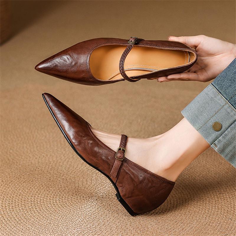 Fashion New Spring/summer Genuine Leather Women Shoes Pointed Toe Shoes for Women Fashion Mary Jane Shoes Internal Elevation Women Pumps
