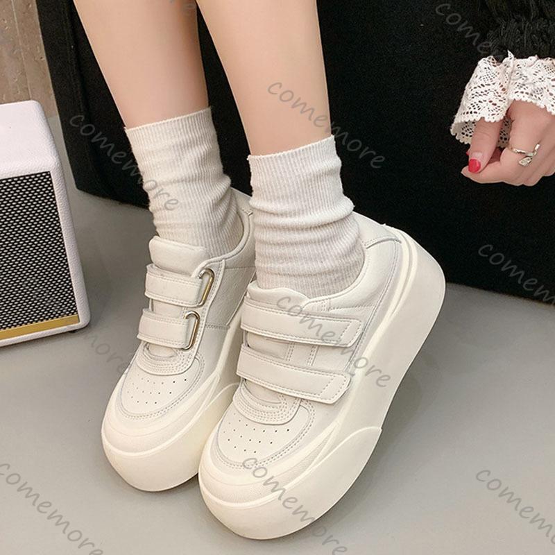 Fashion Comemore Women's Fashionable Round-Toe Thick-Sole White Sneakers Spring Autumn Height-Increasing Platform Board Shoes for Women