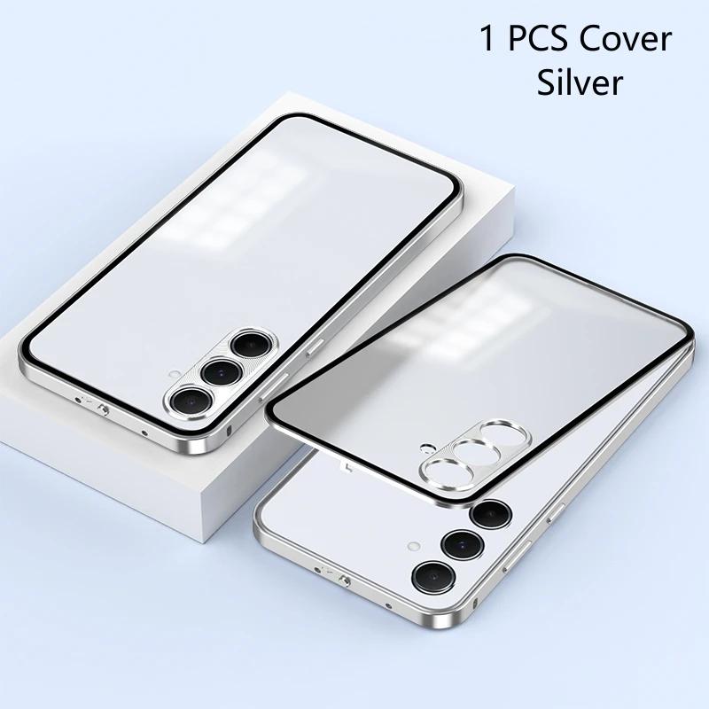 Per Samsung A55 Custodia per Telefono con Protezione Lente in Metallo Alloy Per Galaxy A 55 5G Vetro Temperato Trasparente Cover Posteriore Rigida Antiurto